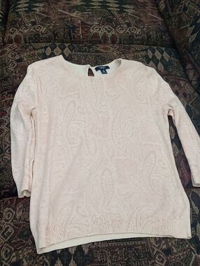 Chaps Light Pink Paisley-Texture Crewneck Sweater